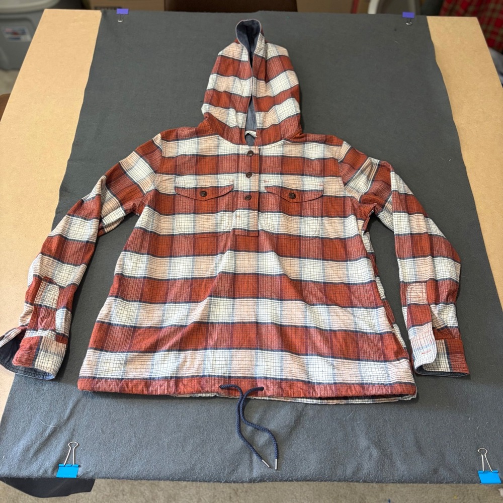 L.L. Bean Plaid Flannel Hoodie Women Large Navy White Plaid Fall Outdoor Core